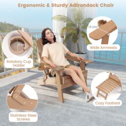Costway HIPS Garden Lounge Chair Adirondack Chair w/Retractable Footrest in Brown - thumbnail 5