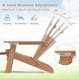 Costway HIPS Garden Lounge Chair Adirondack Chair w/Retractable Footrest in Brown - thumbnail 7