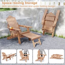 Costway HIPS Garden Lounge Chair Adirondack Chair w/Retractable Footrest in Brown - thumbnail 8
