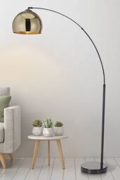 Teamson Home Modern Curved Arc Floor Lamp with Bell Shade & Marble Base, Gold/Black in Gold - thumbnail 3