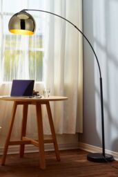 Teamson Home Modern Curved Arc Floor Lamp with Bell Shade & Marble Base, Gold/Black in Gold