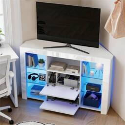 Kelvenix Corner TV Unit Stand Entertainment Center in White - Size: 100 cm - thumbnail 1