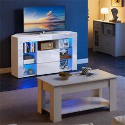 Kelvenix Corner TV Unit Stand Entertainment Center in White - Size: 100 cm - thumbnail 4