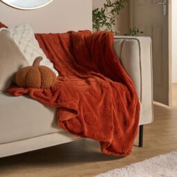 OHS Tufted Pumpkin Fleece Throw Ultra Soft Blanket in Burnt Orange - Size: 130 cm x160 cm