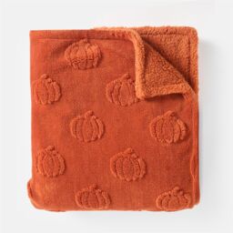 OHS Tufted Pumpkin Fleece Throw Ultra Soft Blanket in Burnt Orange - Size: 130 cm x160 cm - thumbnail 4