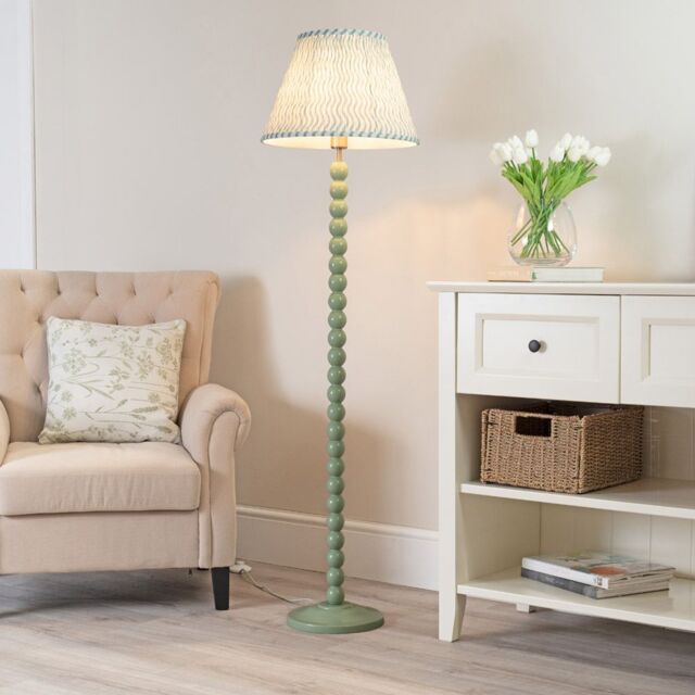ValueLights Bobbins Sage Green Floor Lamp with Tapered Fabric Pleated Shade in Pale Green - image 1