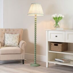 ValueLights Bobbins Sage Green Floor Lamp with Tapered Fabric Pleated Shade in Pale Green - thumbnail 1