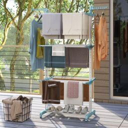 Costway 4-Tier Collapsible Laundry Rack Foldable Clothes Drying Rack in Navy - thumbnail 4