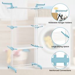 Costway 4-Tier Collapsible Laundry Rack Foldable Clothes Drying Rack in Navy - thumbnail 7