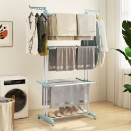 Costway 4-Tier Collapsible Laundry Rack Foldable Clothes Drying Rack in Navy - thumbnail 6