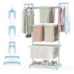 Costway 4-Tier Collapsible Laundry Rack Foldable Clothes Drying Rack in Navy - thumbnail 1
