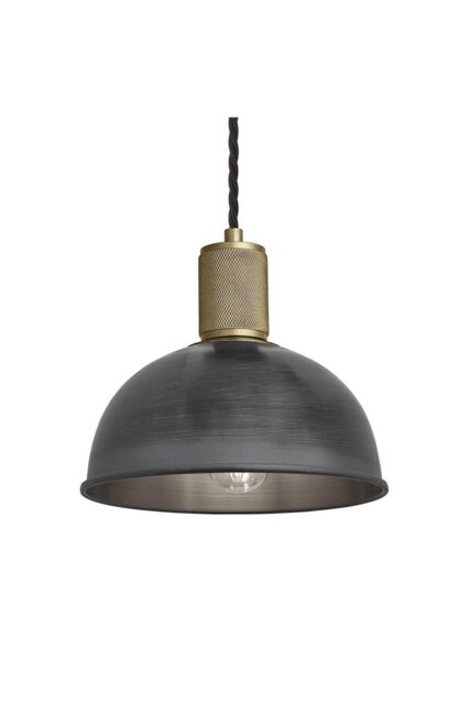 Industville Knurled Dome Pendant Light, 8 Inch, Pewter, Brass Holder in Dark Grey