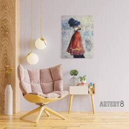 "Artery8 Henry Somm Elegant in Red Cape Watercolour Portrait Canvas Art Print - Size: W12"" x H16""" - thumbnail 3