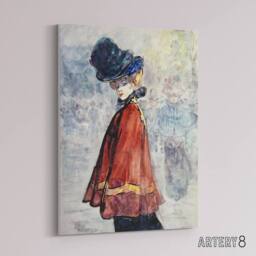 "Artery8 Henry Somm Elegant in Red Cape Watercolour Portrait Canvas Art Print - Size: W12"" x H16""" - thumbnail 2