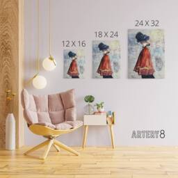 "Artery8 Henry Somm Elegant in Red Cape Watercolour Portrait Canvas Art Print - Size: W12"" x H16""" - thumbnail 4