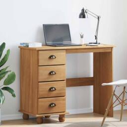 Berkfield Home Desk 'ASKIM'with Drawers 95x40x75 cm Solid Wood Pine in Brown - Size: 95 x 40 x 75 cm - thumbnail 2