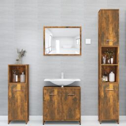 Berkfield Home Bathroom Cabinet Smoked Oak 30x30x183.5 cm Engineered Wood in Brown - thumbnail 1