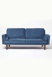 Homescapes Stanley Velvet Click Clack Sofa Bed with Armrests in Navy