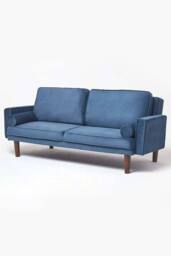 Homescapes Stanley Velvet Click Clack Sofa Bed with Armrests in Navy - thumbnail 2