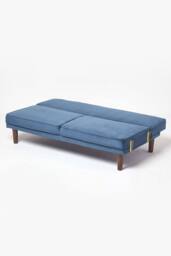 Homescapes Stanley Velvet Click Clack Sofa Bed with Armrests in Navy - thumbnail 4