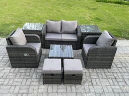 Fimous Rattan Garden Furniture Set Patio Conservatory Indoor Outdoor 8 Piece Set with Love Sofa Square Coffee Table in Dark Grey - thumbnail 2