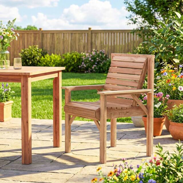 OUTSUNNY Wood Garden Chair Outdoor Dining Chair with Curved Seat in Natural - Size: Armchair