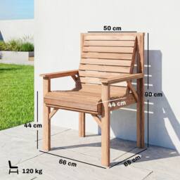 OUTSUNNY Wood Garden Chair Outdoor Dining Chair with Curved Seat in Natural - Size: Armchair - thumbnail 3