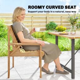 OUTSUNNY Wood Garden Chair Outdoor Dining Chair with Curved Seat in Natural - Size: Armchair - thumbnail 4
