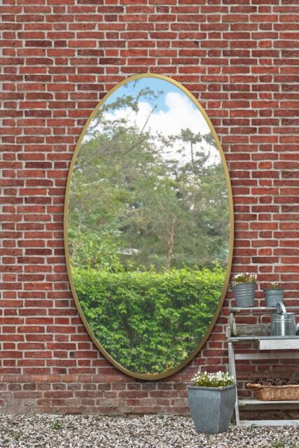 "MirrorOutlet Gold Metal Framed Oval Garden Wall Mirror 79"" X 44"" (200 x 112CM) - Size: 1 Pack" - image 1