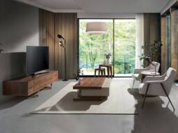 Angel Cerda Walnut TV Stand 180cm with Chrome Stainless Steel in Brown - thumbnail 4
