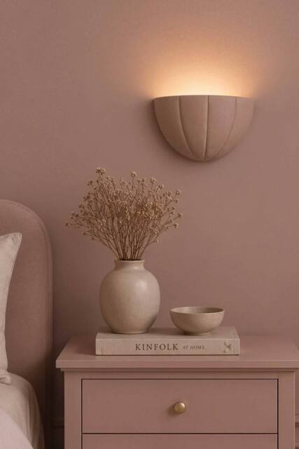 ValueLights Leonardo Scallop Curve Ceramic Flush Wall Sconce Light in Dusty Pink - image 1