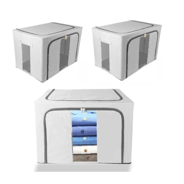 VOGREX 3Pcs 66L Foldable Oxford Cloth Storage Box with Steel Frame Organizer in Grey - image 1
