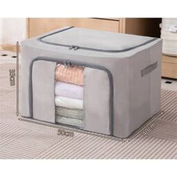 VOGREX 3Pcs 66L Foldable Oxford Cloth Storage Box with Steel Frame Organizer in Grey - thumbnail 2