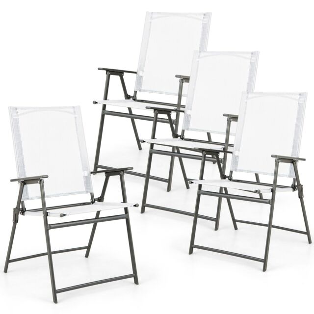 Gymax 4 PCS Patio Folding Portable Dining Chairs Metal Frame Armrests Garden in White - Size: 4 Pack - image 1