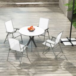 Gymax 4 PCS Patio Folding Portable Dining Chairs Metal Frame Armrests Garden in White - Size: 4 Pack - thumbnail 3