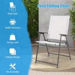 Gymax 4 PCS Patio Folding Portable Dining Chairs Metal Frame Armrests Garden in White - Size: 4 Pack - thumbnail 5