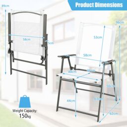 Gymax 4 PCS Patio Folding Portable Dining Chairs Metal Frame Armrests Garden in White - Size: 4 Pack - thumbnail 2