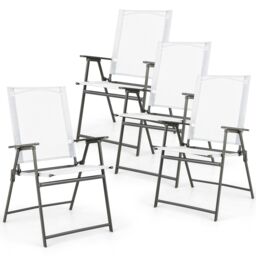 Gymax 4 PCS Patio Folding Portable Dining Chairs Metal Frame Armrests Garden in White - Size: 4 Pack