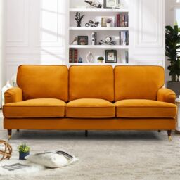 Artemis Home Woodbury 218cm Wide 3 Seat Velvet Fabric Sofa in Orange