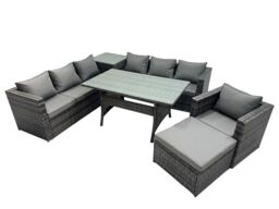 Fimous 8 Seater Garden Rattan Furniture Set with Side Table Big Stool in Dark Grey - thumbnail 1