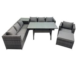 Fimous 8 Seater Garden Rattan Furniture Set with Side Table Big Stool in Dark Grey - thumbnail 2