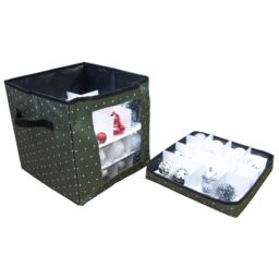 mysmartbuy Christmas Bauble Storage Box - Festive Xmas Ornament & Decoration Container with Side Handles, Dividers, Lid & Viewing Window in Green - thumbnail 3