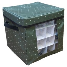 mysmartbuy Christmas Bauble Storage Box - Festive Xmas Ornament & Decoration Container with Side Handles, Dividers, Lid & Viewing Window in Green - thumbnail 2