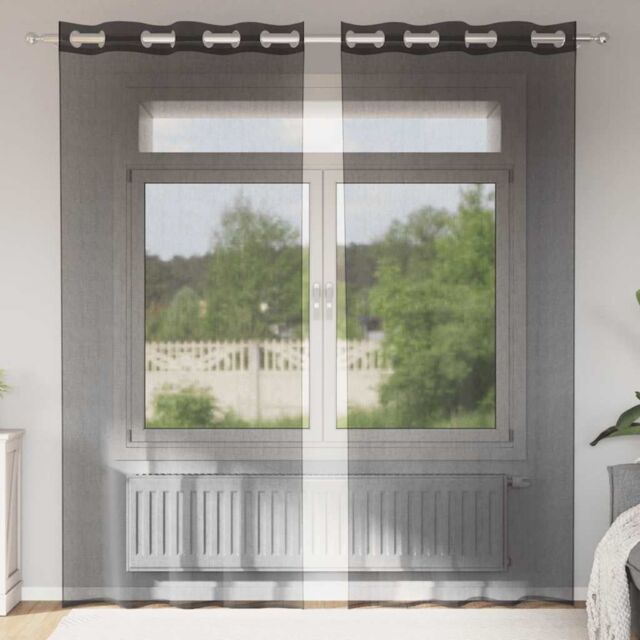 Berkfield Home Voile Curtains with Grommets 2 pcs Black 140x225 cm - image 1