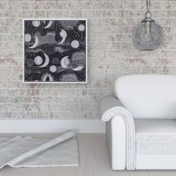 Warren Reed - Designer Abstract Black White Moon & Sun Framed Canvas in Off-White - Size: w10 inch x h10 inch - thumbnail 2