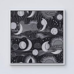 Warren Reed - Designer Abstract Black White Moon & Sun Framed Canvas in Off-White - Size: w10 inch x h10 inch - thumbnail 1