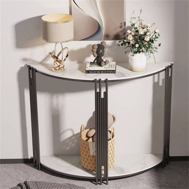 KORVIXA Hall Console Table Semi-Circle Telephone Side Table Sintered Stone Top - Size: 100 cm x 100 cm - image 1