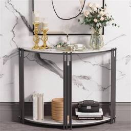 KORVIXA Hall Console Table Semi-Circle Telephone Side Table Sintered Stone Top - Size: 100 cm x 100 cm - thumbnail 3