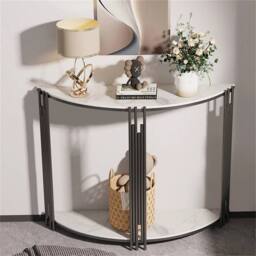 KORVIXA Hall Console Table Semi-Circle Telephone Side Table Sintered Stone Top - Size: 100 cm x 100 cm - thumbnail 1