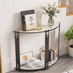 KORVIXA Hall Console Table Semi-Circle Telephone Side Table Sintered Stone Top - Size: 100 cm x 100 cm - thumbnail 5